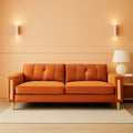2 Piece Orange Velvet Loveseat Couch Set With Gold Metal Legs 86 Inch Living Room Sofa With 4 Pillows