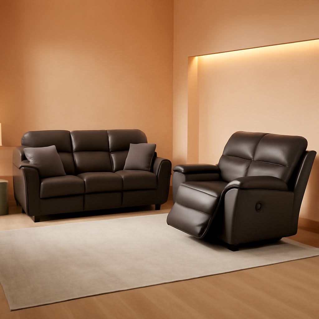 Lerona Dark Gray Faux Leather 2 Piece Recliner Sofa Set