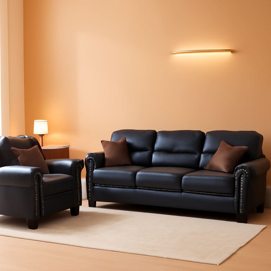 Bonded Leather 2 Piece Sofa And Loveseat Set Black