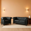 Two Piece Chesterfield Leather Living Room Set With Black Leather Loveseat And Chair