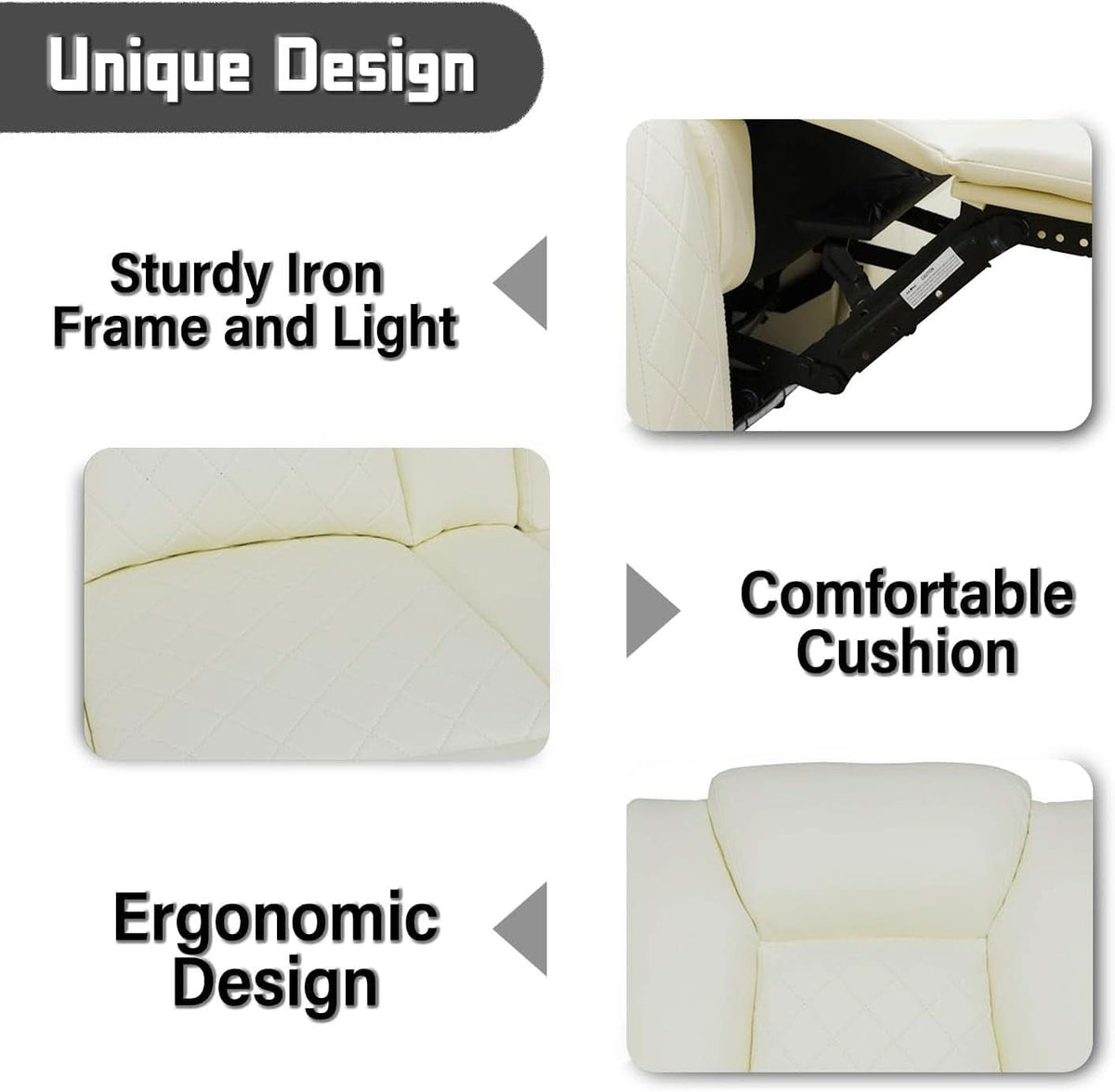 Leather Power Recliner Sofa Set Cream White With USB Port