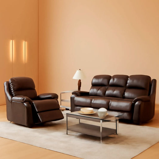 Brown Leather 3 Piece Recliner Sofa Living Room Set