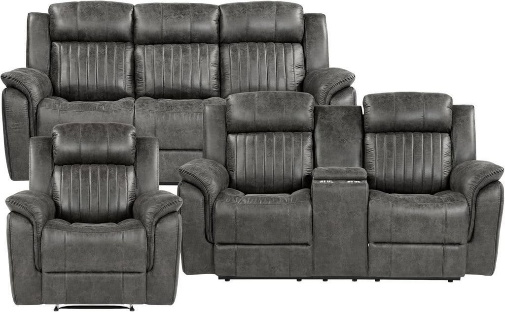 3 Piece Recliner Living Room Set In Brownish Gray Microfiber
