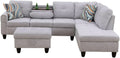 Grey White Flannel L Shaped Sectional Sofa With Ottoman