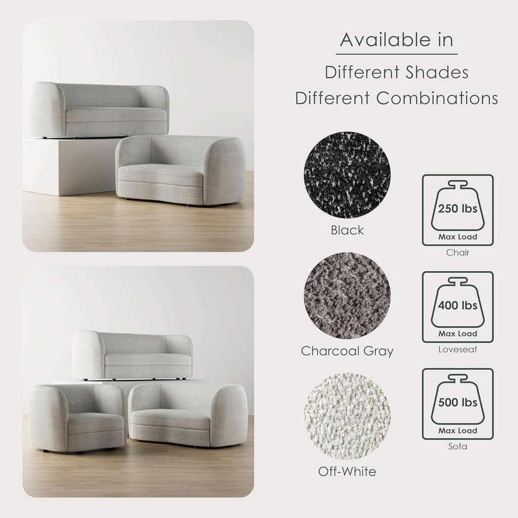 Nimiane Boucle 3 Piece Sofa Set Off White Modern Collection