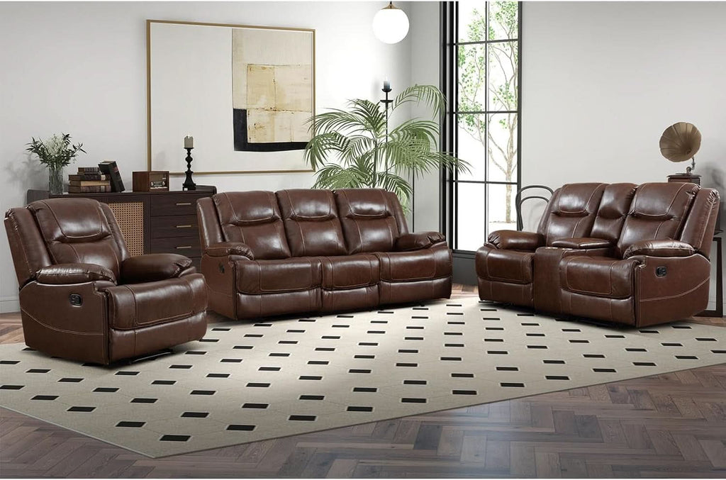 Manual Recliner Sofa Set Brown Living Room Collection
