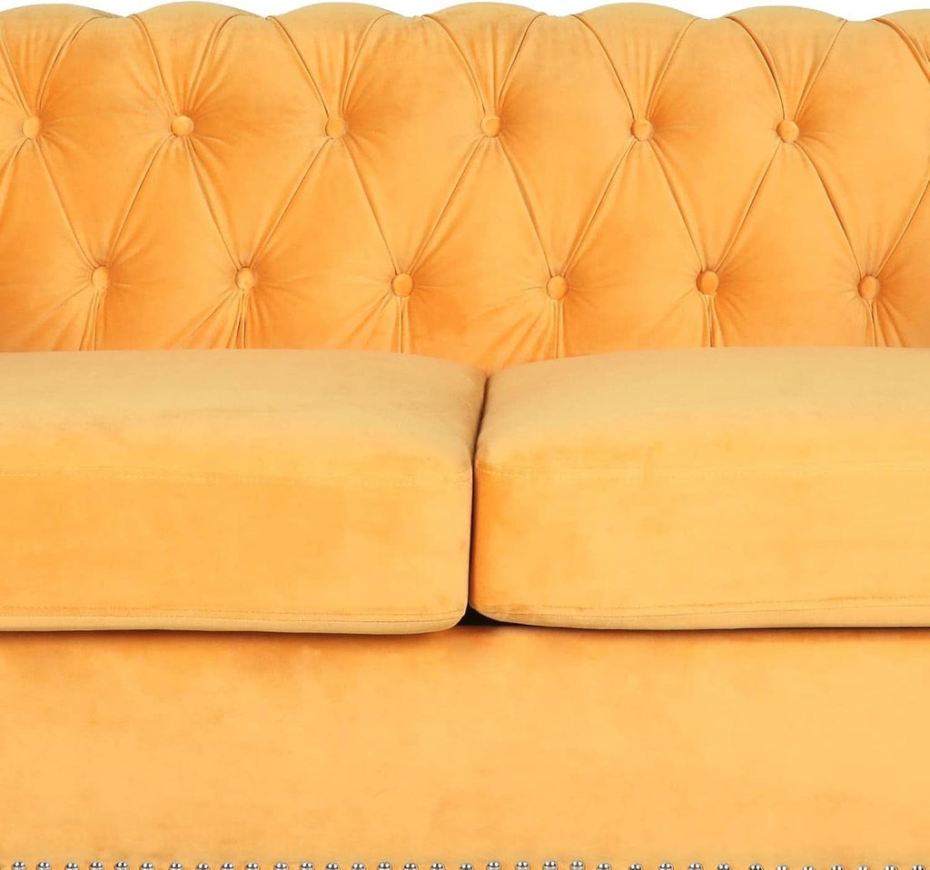 Three Piece Mango Velvet Chesterfield Sofa Set With Club Chair And Loveseat For Living Room