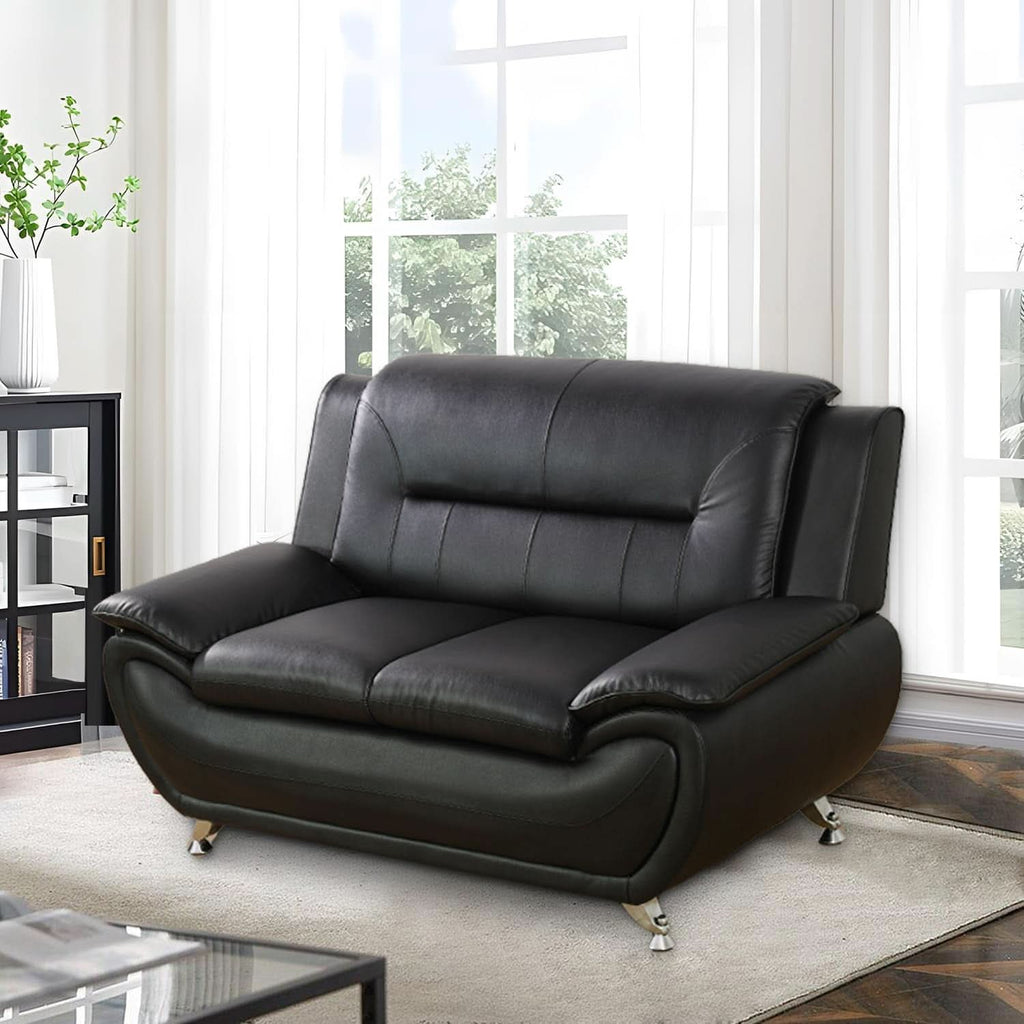 Faux Leather 3 Piece Modern Living Room Sofa Set Black