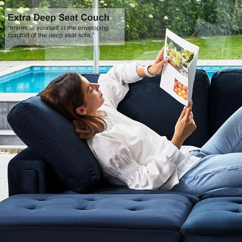 Velvet Modular Sectional Sofa With Storage Sleeper Blue