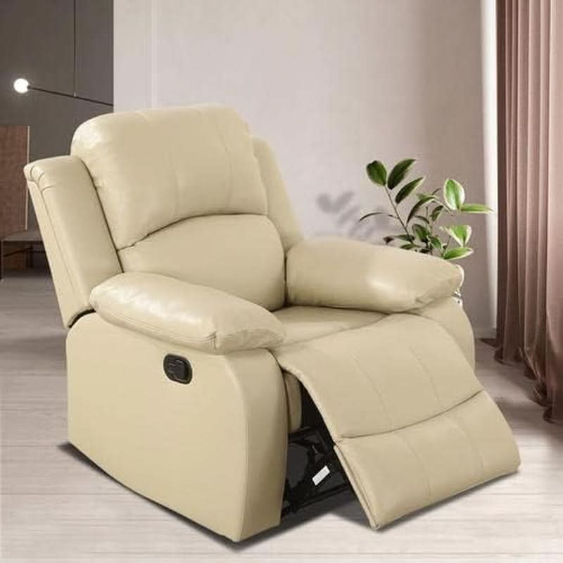 Beige Manual Leather 3 Piece Recliner Sofa Set For Living Room