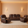 Manual Recliner Sofa Set Bonded Leather With Storage Console Brown 3 Piece