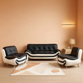 Living Room Faux Leather Sofa Set 3 Piece Black White