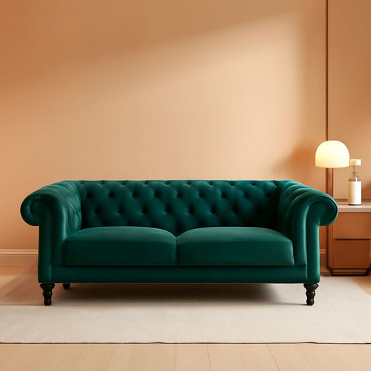 Green Velvet Chesterfield Living Room Set Including Sofa Loveseat and Club Chair