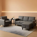 3 Piece Convertible Sofa Set With Linen Upholstery And Storage Ottoman Dark Grey