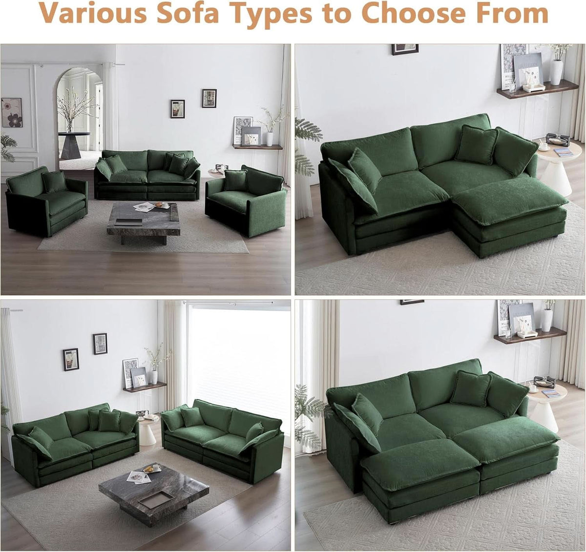 Two Piece Loveseat And Armchair Set In Evergreen Chenille