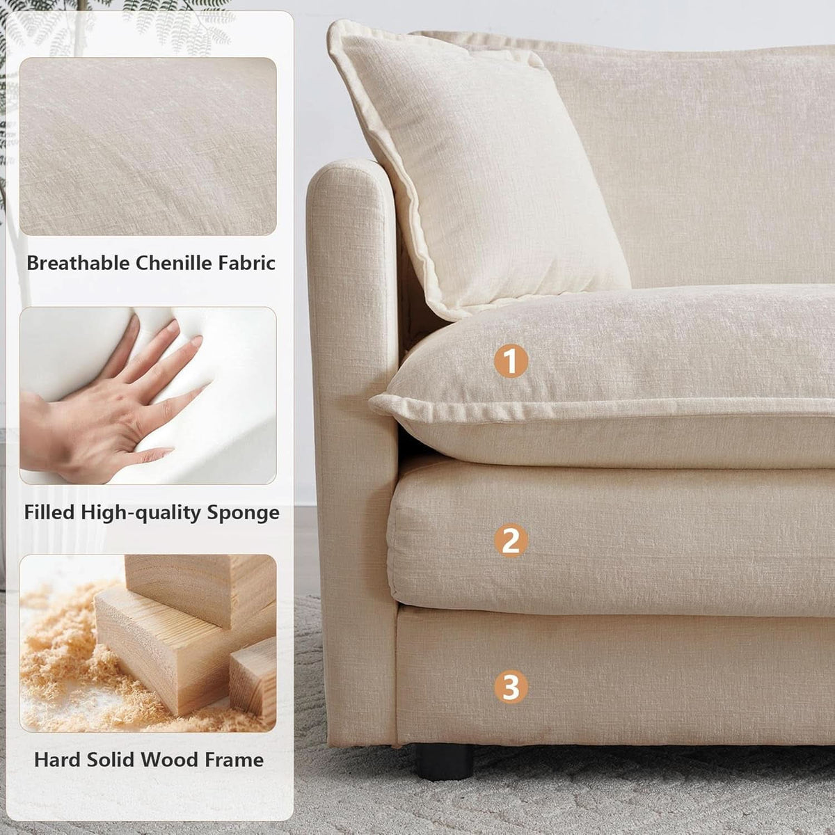 Light Coffee Chenille 3 Piece Sofa Set With Two Singles