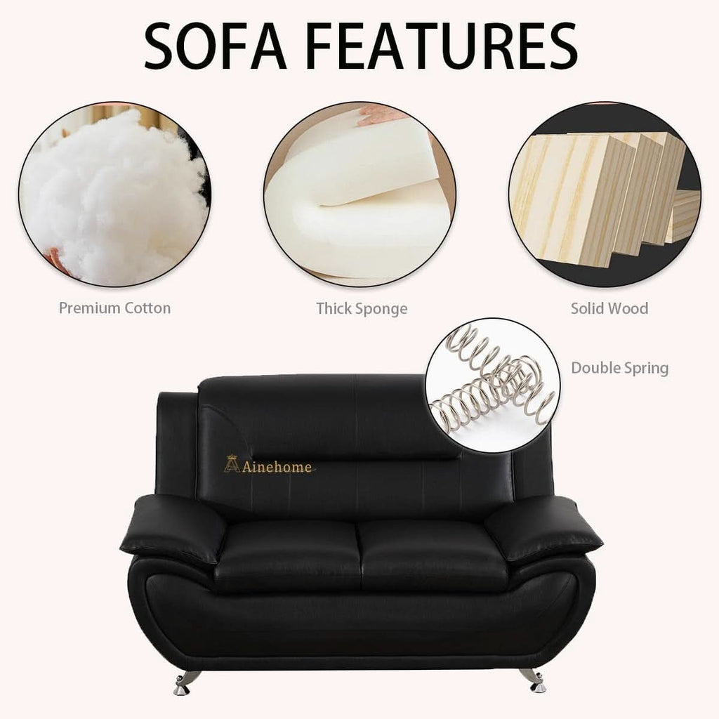 Black 5 Seat Faux Leather Sectional Sofa Set For Living Room