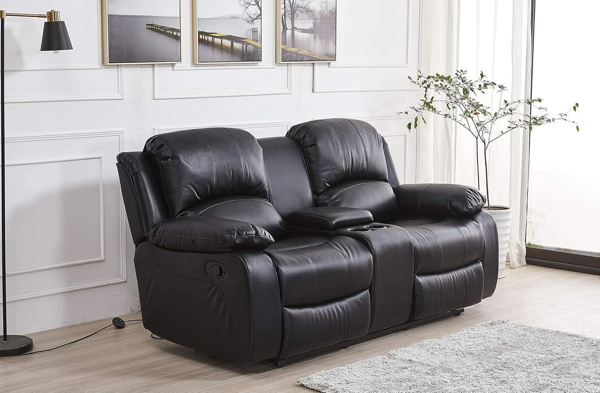 Bonded Leather Reclining Glider Sofa Set Black 3 Piece