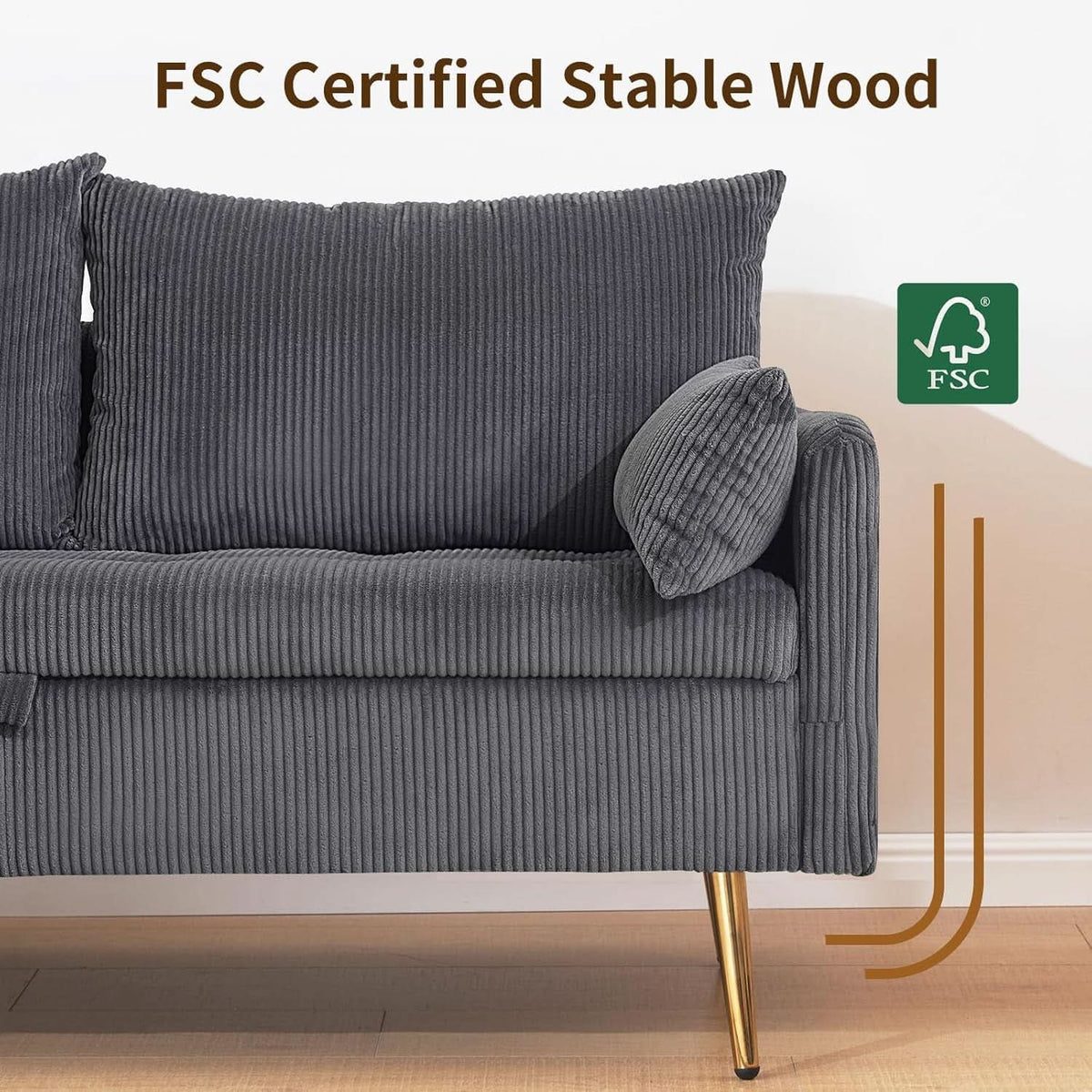 3 Piece Storage Sofa Set With Corduroy Gray Loveseat
