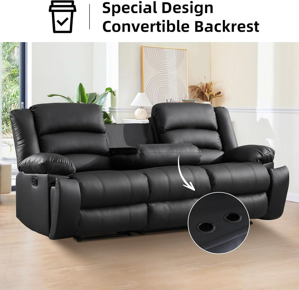 Black Faux Leather Manual Recliner Sofa Set With Loveseat