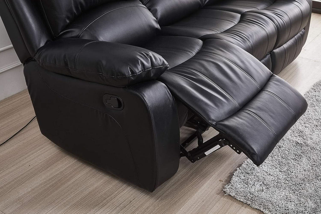 Bonded Leather Reclining Glider Sofa Set Black 3 Piece