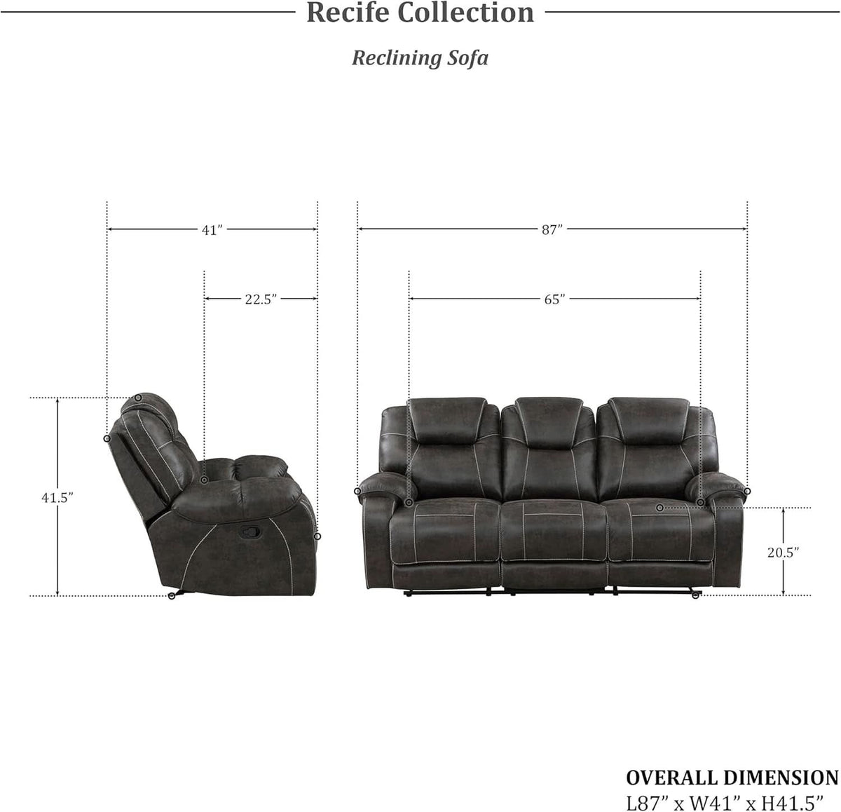 Recife 2-Piece Reclining Living Room Sofa Set Chocolate