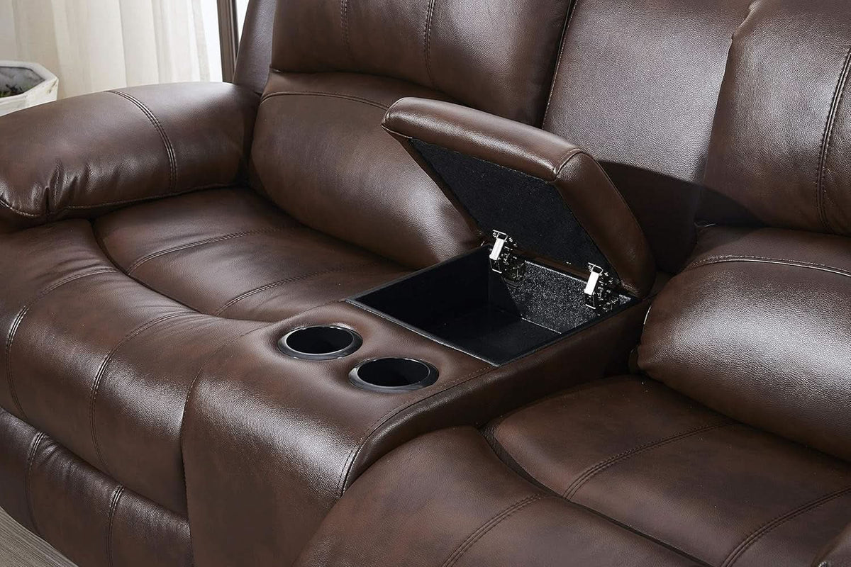 Brown Faux Leather Sofa and Loveseat Set Two Piece
