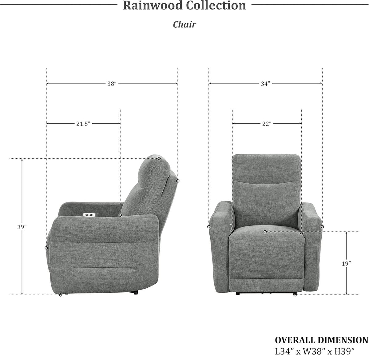 Rainwood Wallhugger Power Reclining 3 Piece Dove Gray