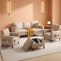 Beige Sectional Sofa Set With Movable Storage Ottoman
