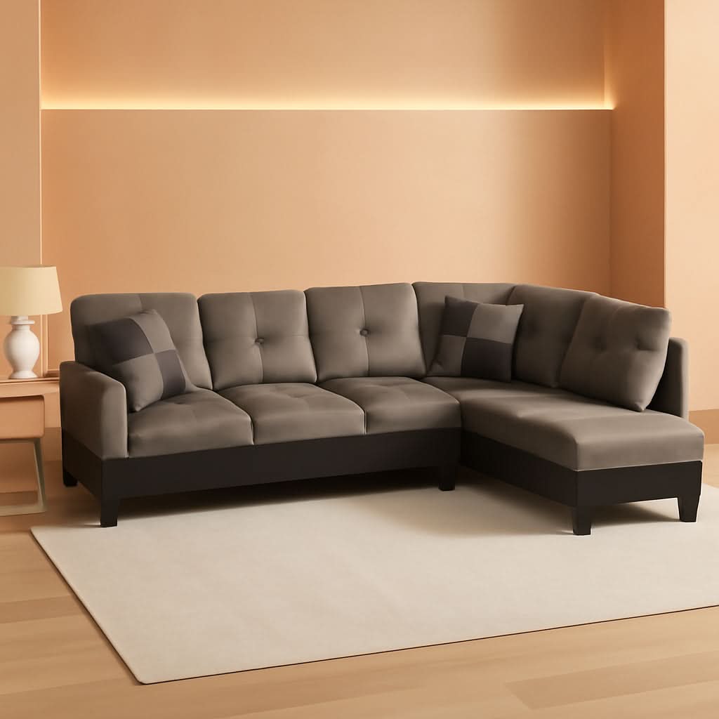 Two Piece L Shape Sectional Sofa Set With Chaise In Taupe Microfiber Right Hand Facing Living Room Furniture