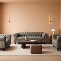 3 Piece Velvet Living Room Set Sectional Chesterfield Sofa Upholstered Loveseat And Chair