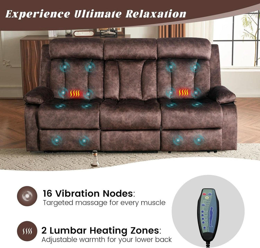 Power Reclining Sofa Set 3 Seat With Massage USB Ports
