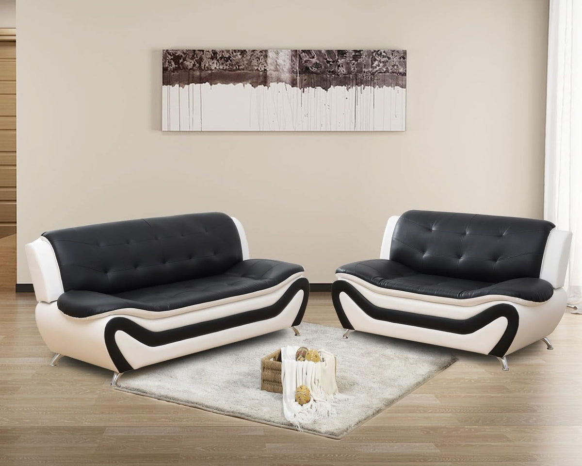 Faux Leather Sofa And Loveseat Set 2 Piece White And Black