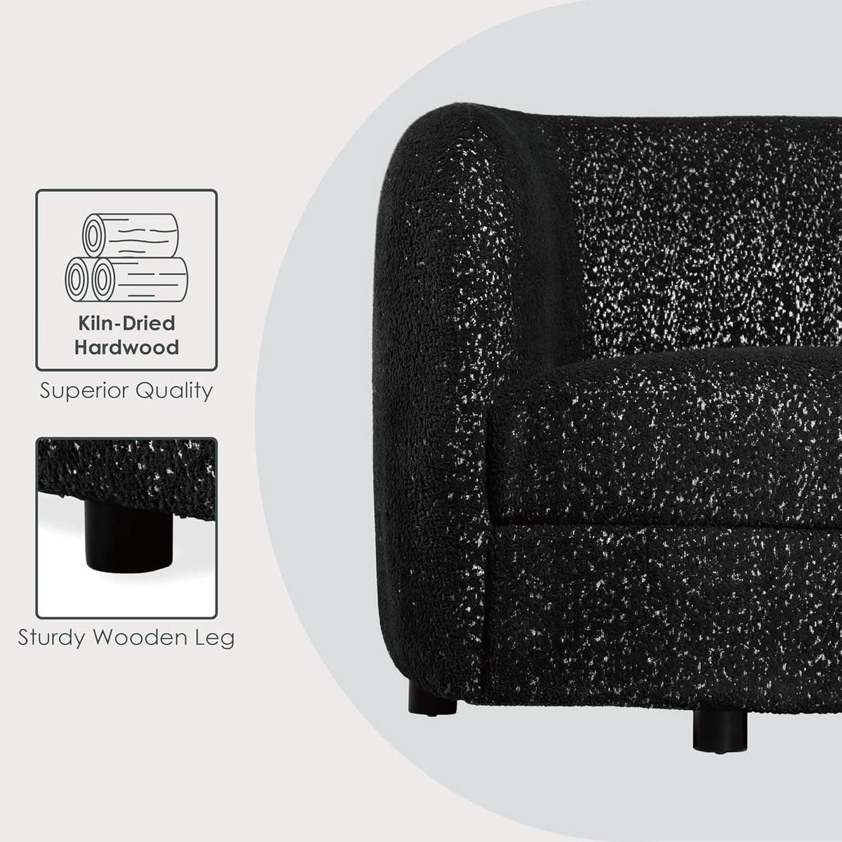 Nimiane Modern Boucle Sofa Set Black With Curved Arms