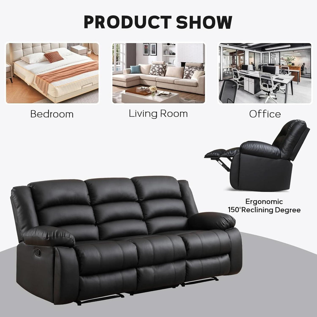 Black Faux Leather Manual Recliner Sofa Set With Loveseat