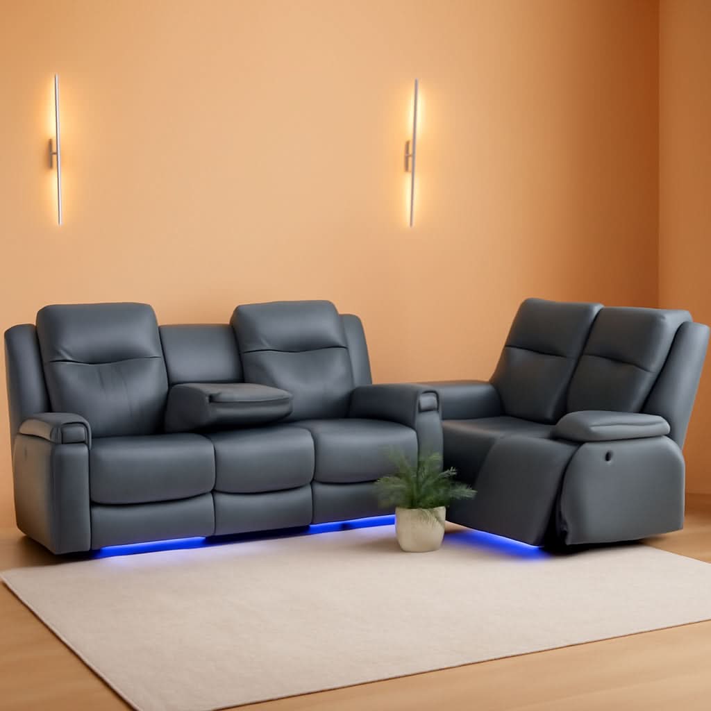 Power Recliner Sofa Set Leather With USB Ports Living Room