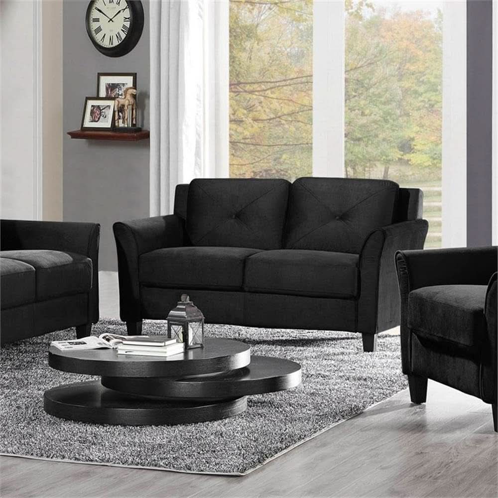 Two Piece Polyester Microfiber Upholstered Sofa Set With 78 Inch Wide Sofa And 56 Inch Wide Loveseat In Black