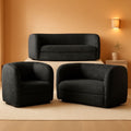 Nimiane Modern Boucle Sofa Set Black With Curved Arms