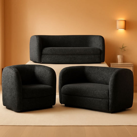Nimiane Modern Boucle Sofa Set Black With Curved Arms
