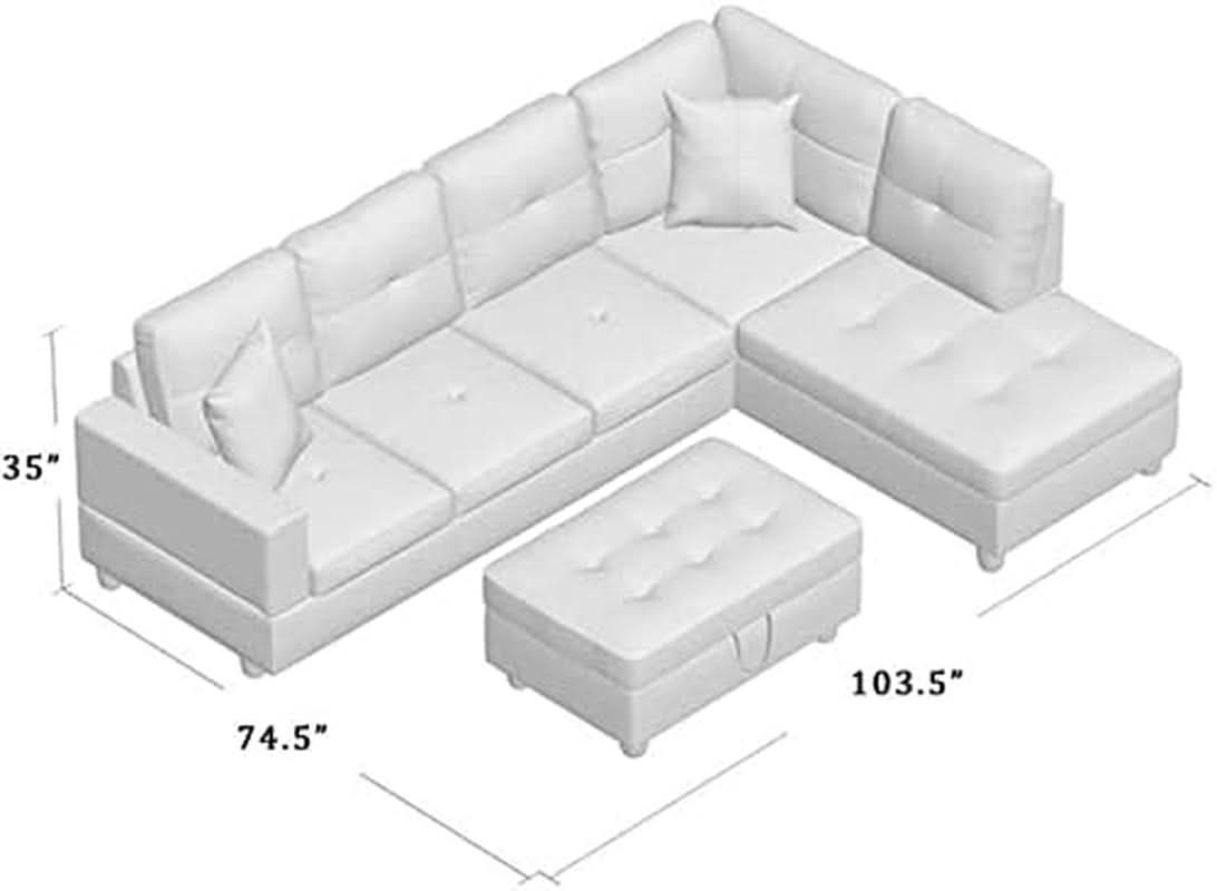 Sectional Sofa Faux Leather L Shaped 103.5 Inch Wide Red