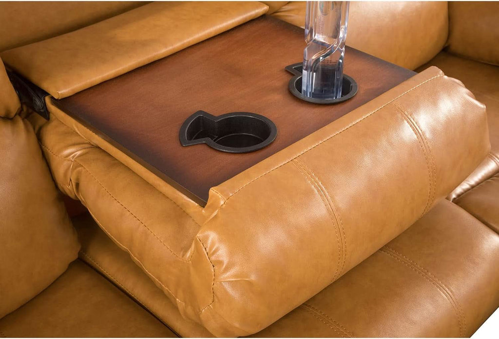 Manual Recliner Sofa Set Ginger Vegan Leather Cupholders
