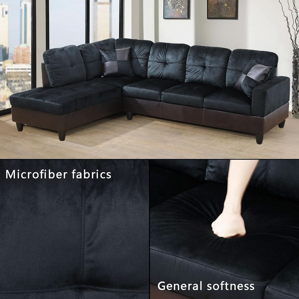 Two Piece L Shape Sectional Sofa Set In Midnight Blue Microfiber With Chaise Left Hand Facing
