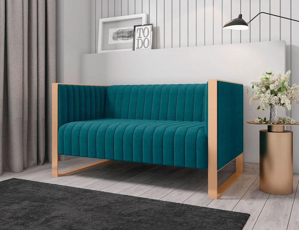 57 Inch Teal Velvet Loveseat For Living Room High Density Foam