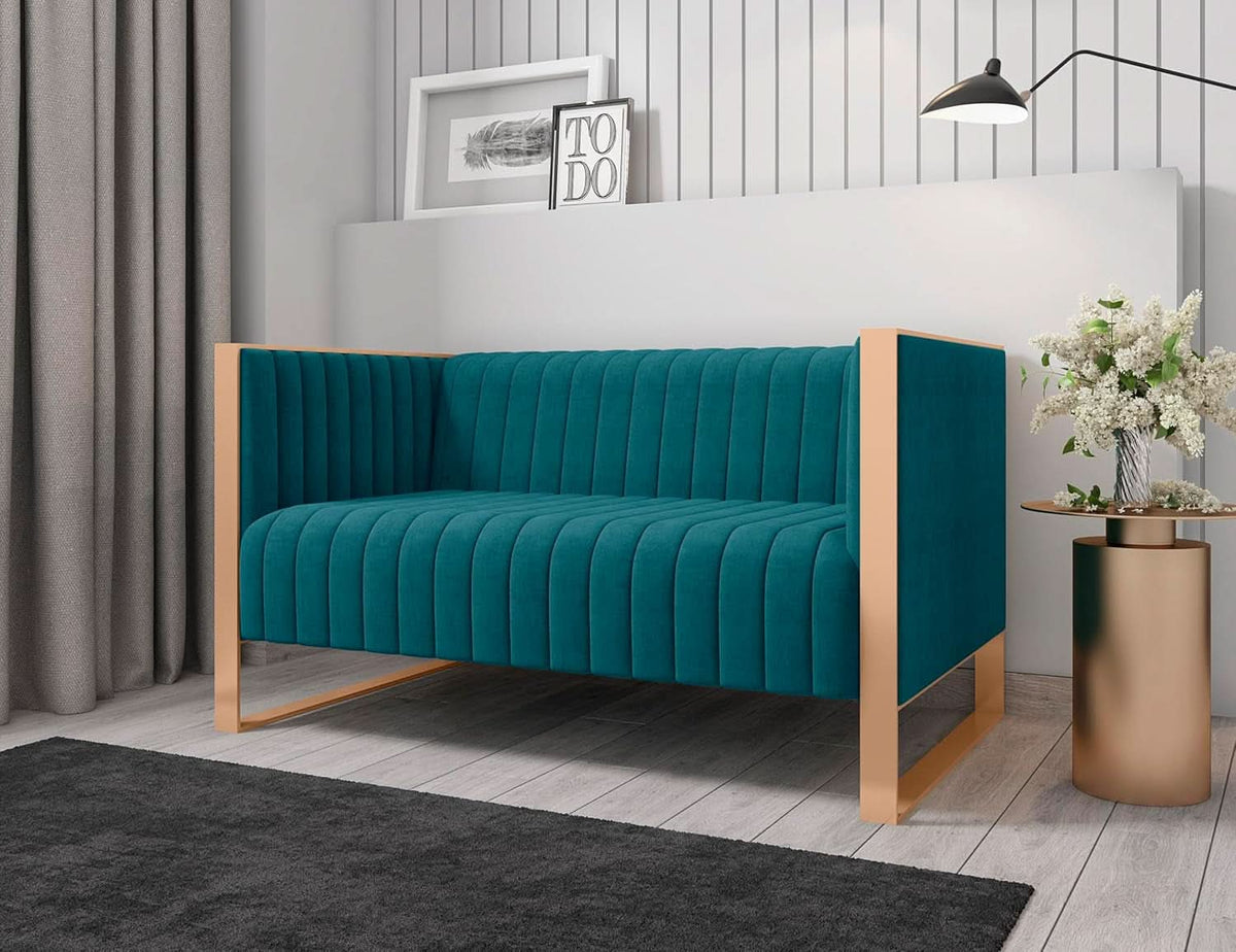 57 Inch Teal Velvet Loveseat For Living Room High Density Foam
