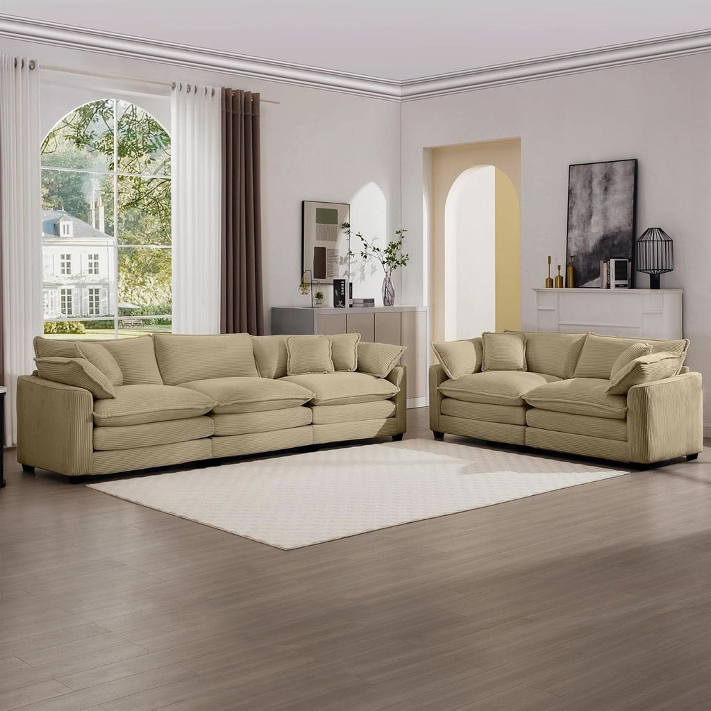 Oversized 2 Piece Sofa Set Camel 3 Seater And Loveseat