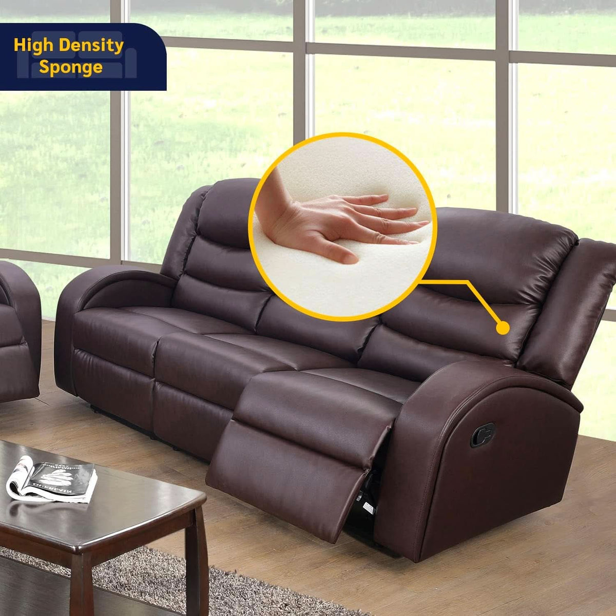 Grayson 3 Piece Faux Leather Recliner Set Sofa Loveseat Chair Brown