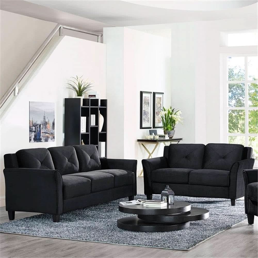 Two Piece Polyester Microfiber Upholstered Sofa Set With 78 Inch Wide Sofa And 56 Inch Wide Loveseat In Black