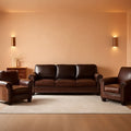 3 Piece Faux Leather Sofa Set With Storage In Burgundy Mid Century Modern Living Room