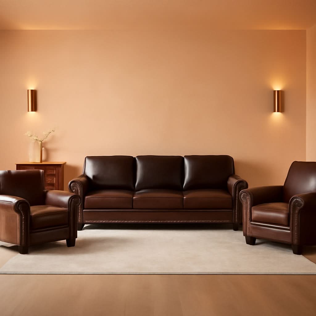 3 Piece Faux Leather Sofa Set With Storage In Burgundy Mid Century Modern Living Room