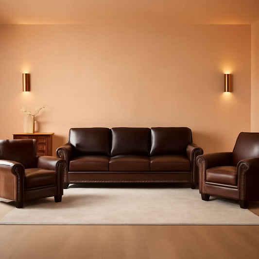 3 Piece Faux Leather Sofa Set With Storage In Burgundy Mid Century Modern Living Room